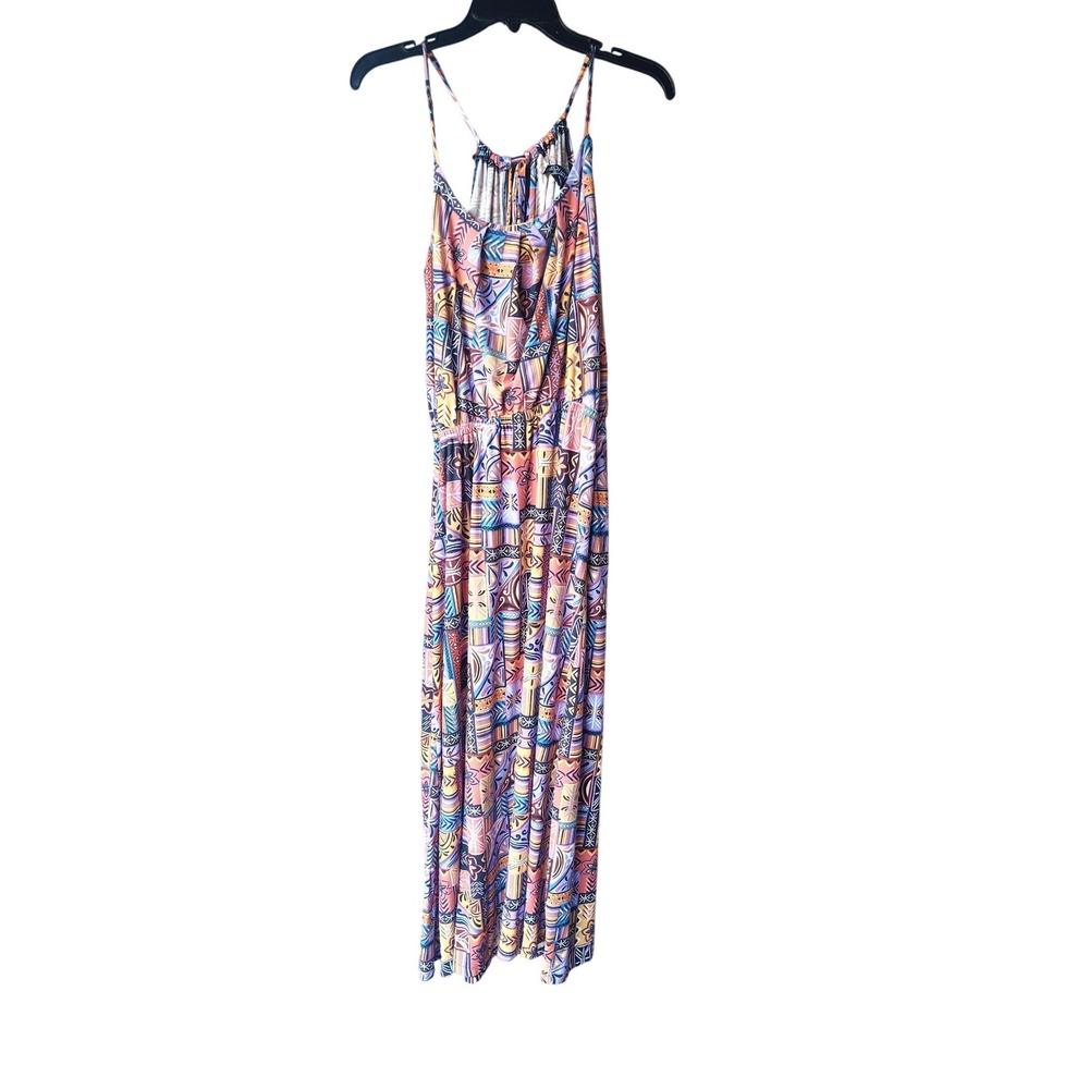Rouge Collection  1X Geometric Tribal Print Sleeveless Maxi Dress Multicolor‎